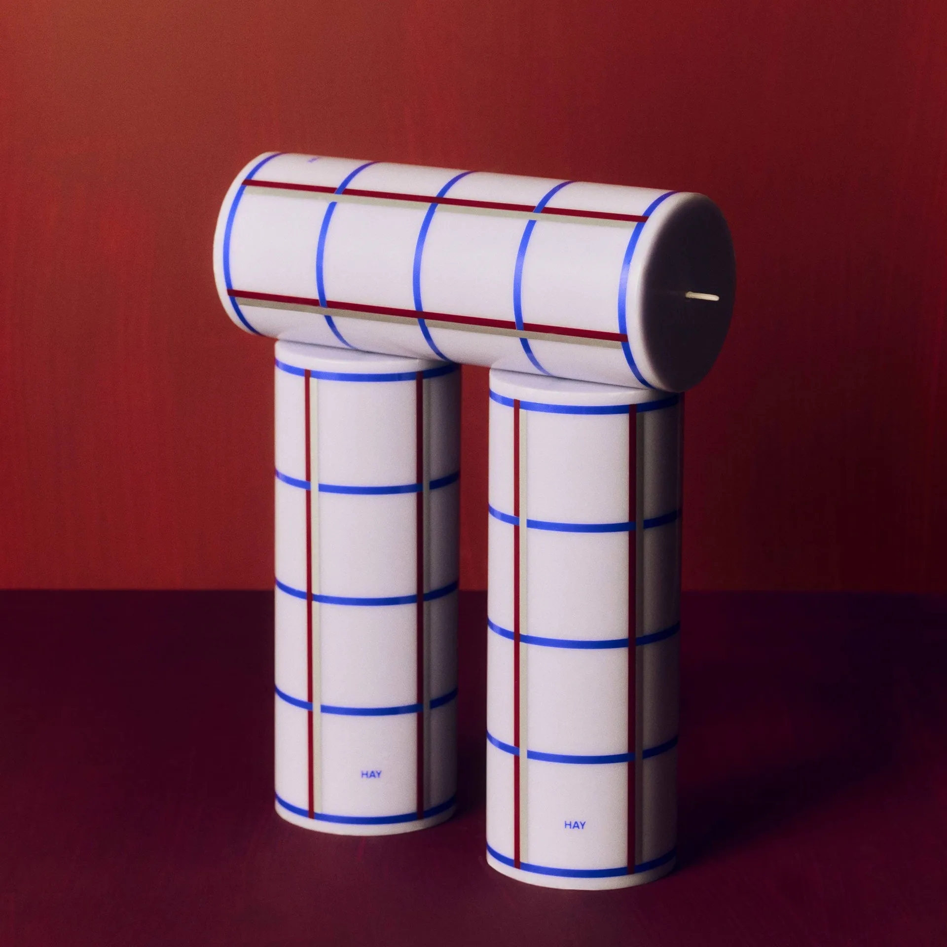 Column Candle blockkaars medium 20 cm, Lichtblauw, blauw, bordeaux en zilver HAY