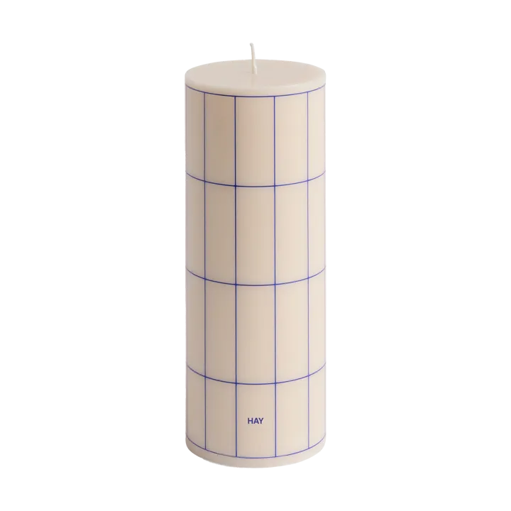 Column Candle blockkaars medium 20 cm - Off white-blue grid check - HAY