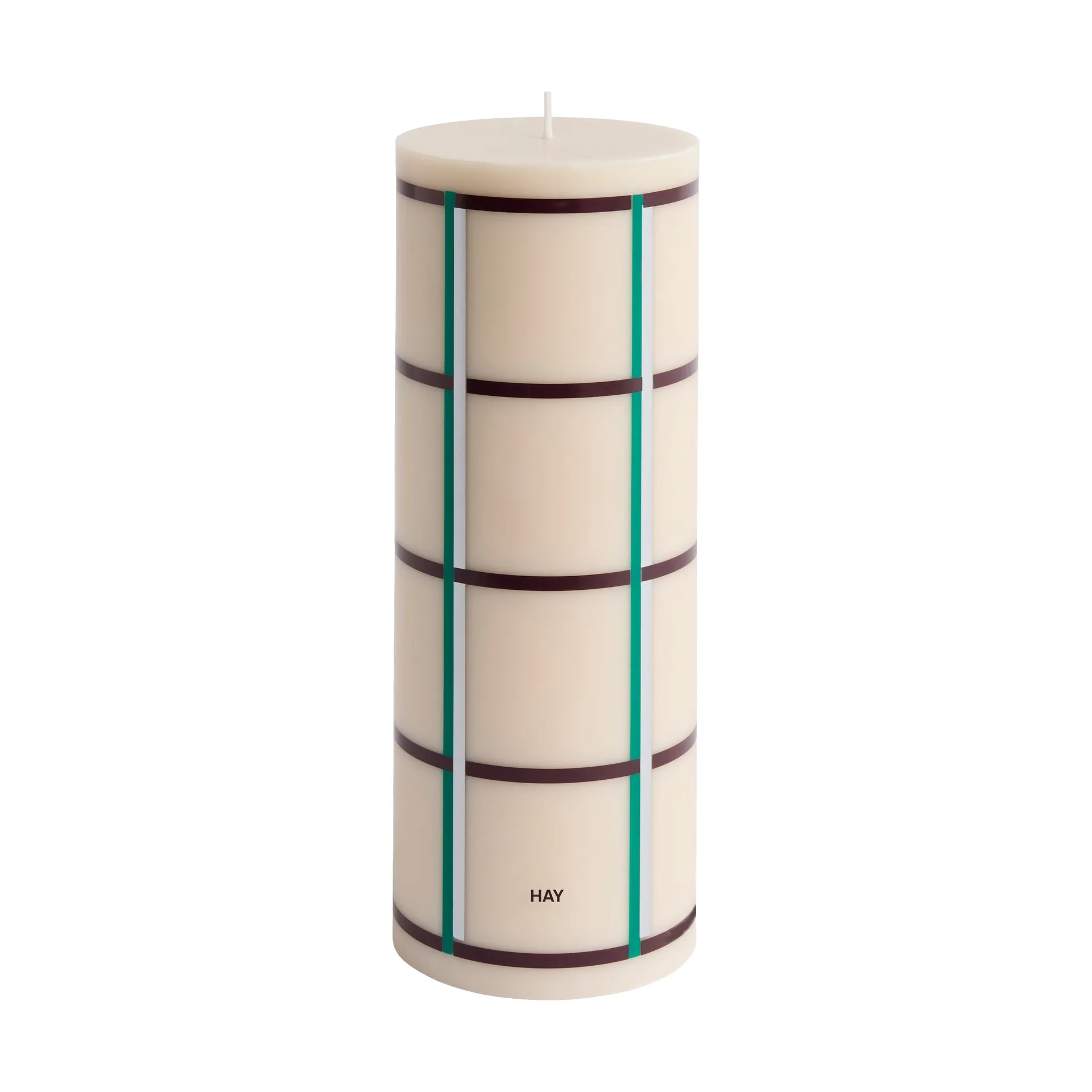 Column Candle  blokkaars large 25 cm, Off white-green bordeaux-silver HAY