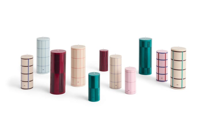 Column Candle  blokkaars large 25 cm, Pink-bordeaux-dark blue check HAY