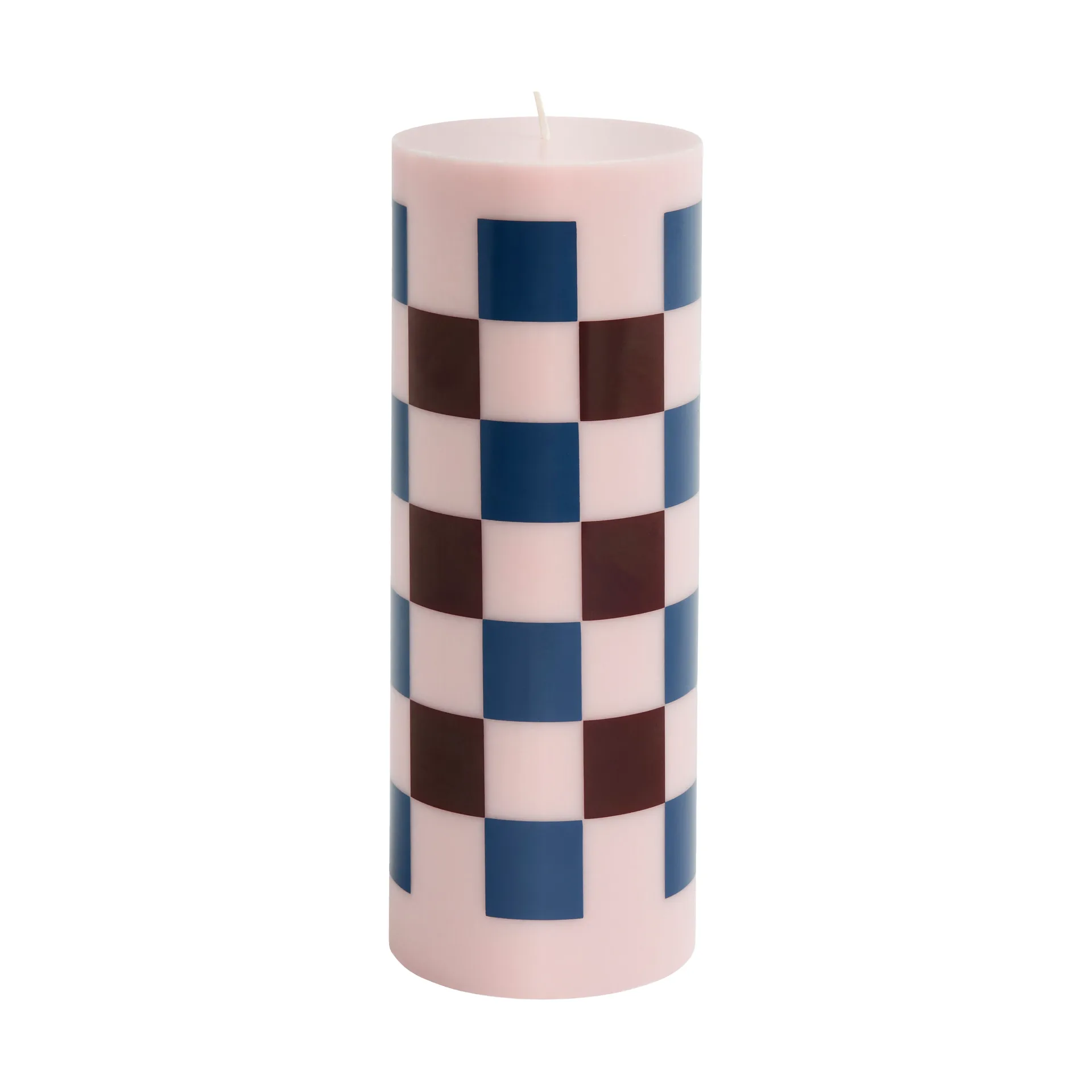 Column Candle  blokkaars large 25 cm, Pink-bordeaux-dark blue check HAY