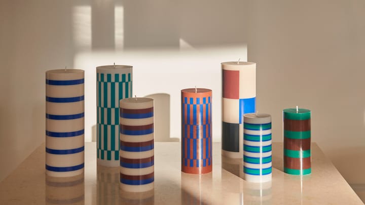 Column Candle blokkaars medium 20 cm, Brown-blue HAY