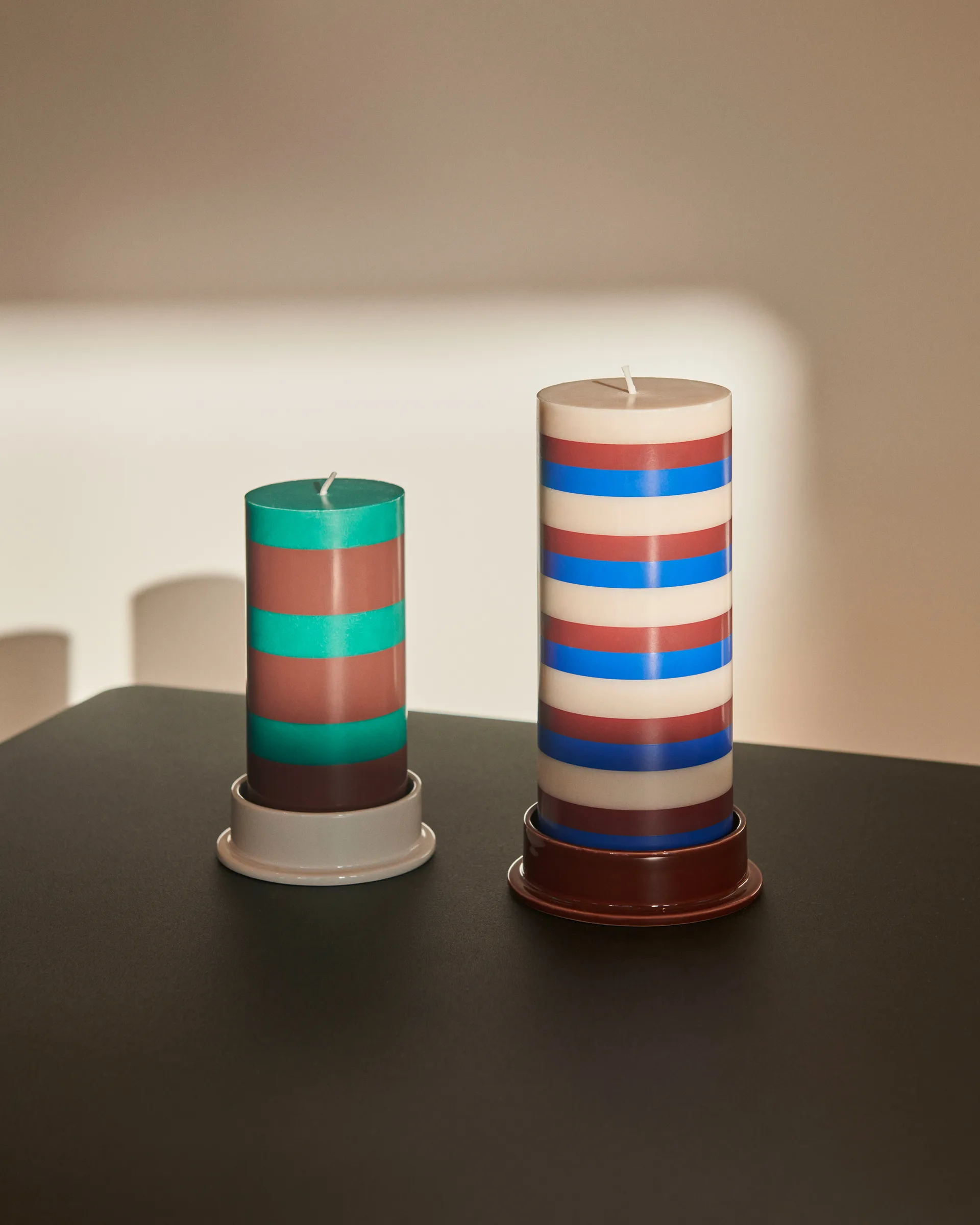 Column Candle blokkaars medium 20 cm, Off white-brown-blue HAY