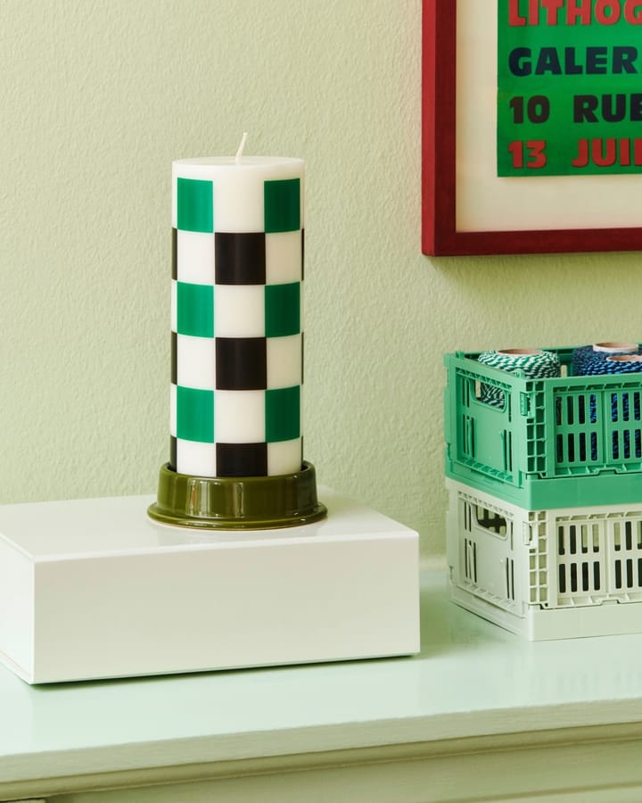 Column Candle blokkaars medium 20 cm, Off white-green-black check HAY