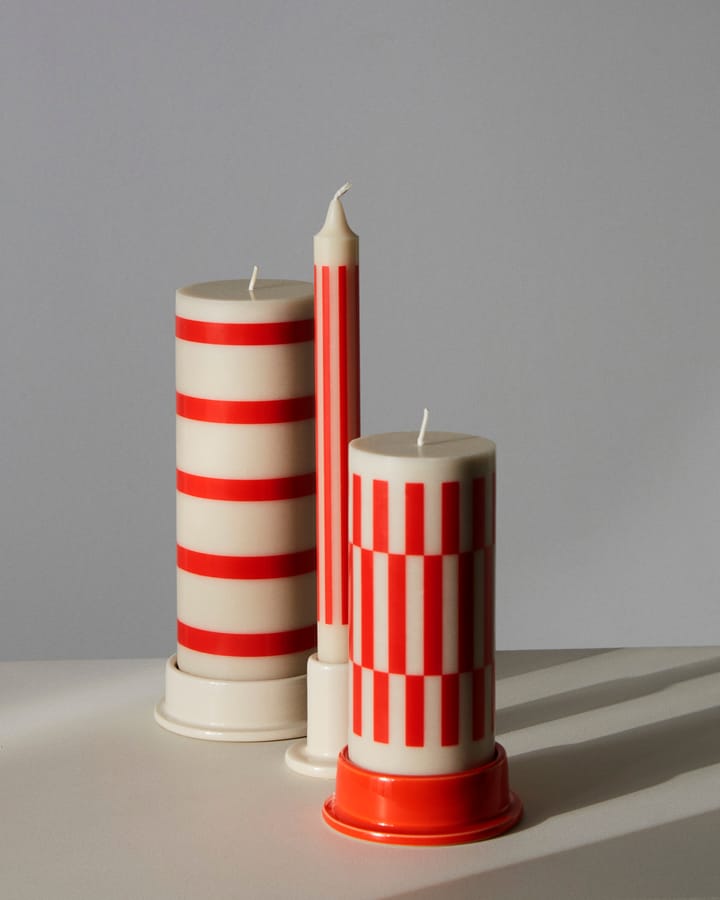 Column Candle blokkaars small 15 cm, Off white-red HAY