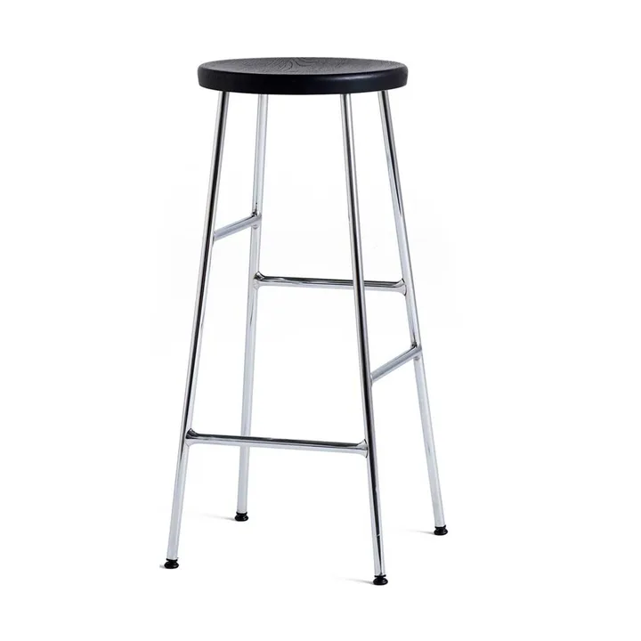 Cornet ronde barkruk 75 cm - Soft black oak-chrome - HAY