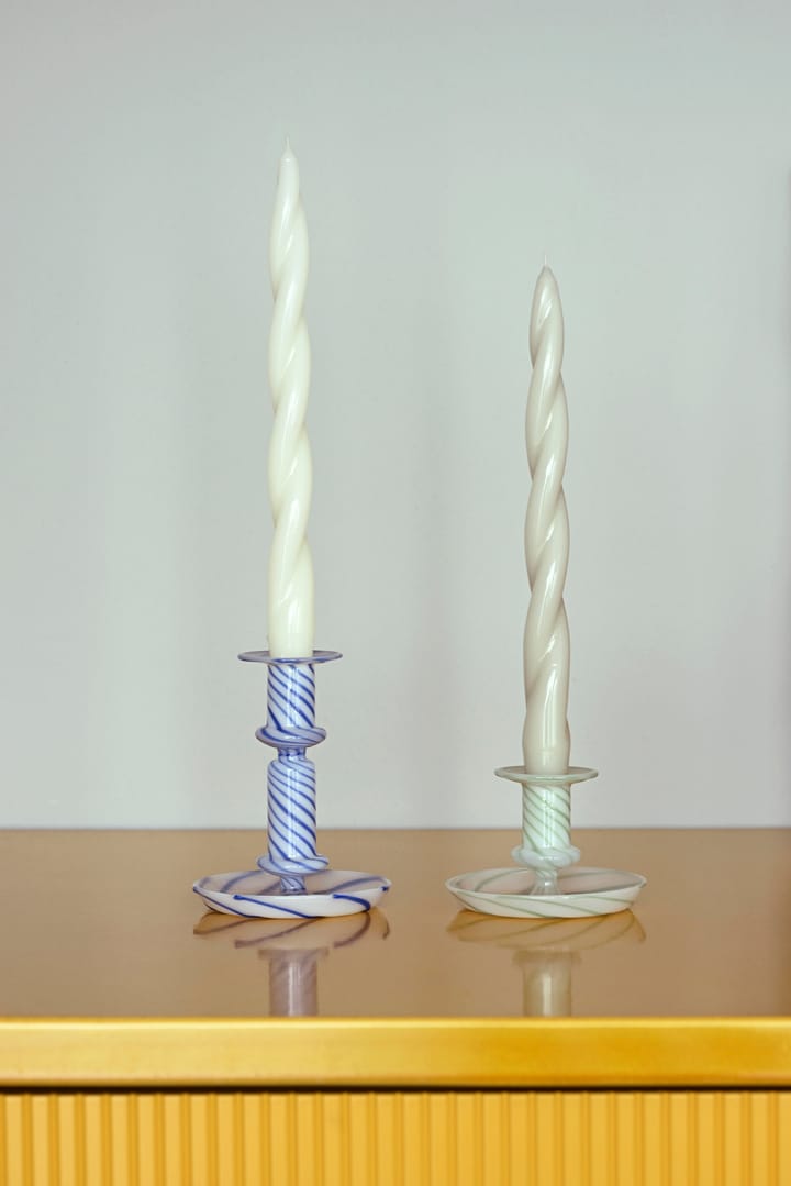 Flare Stripe medium kandelaar, Blauw-wit HAY