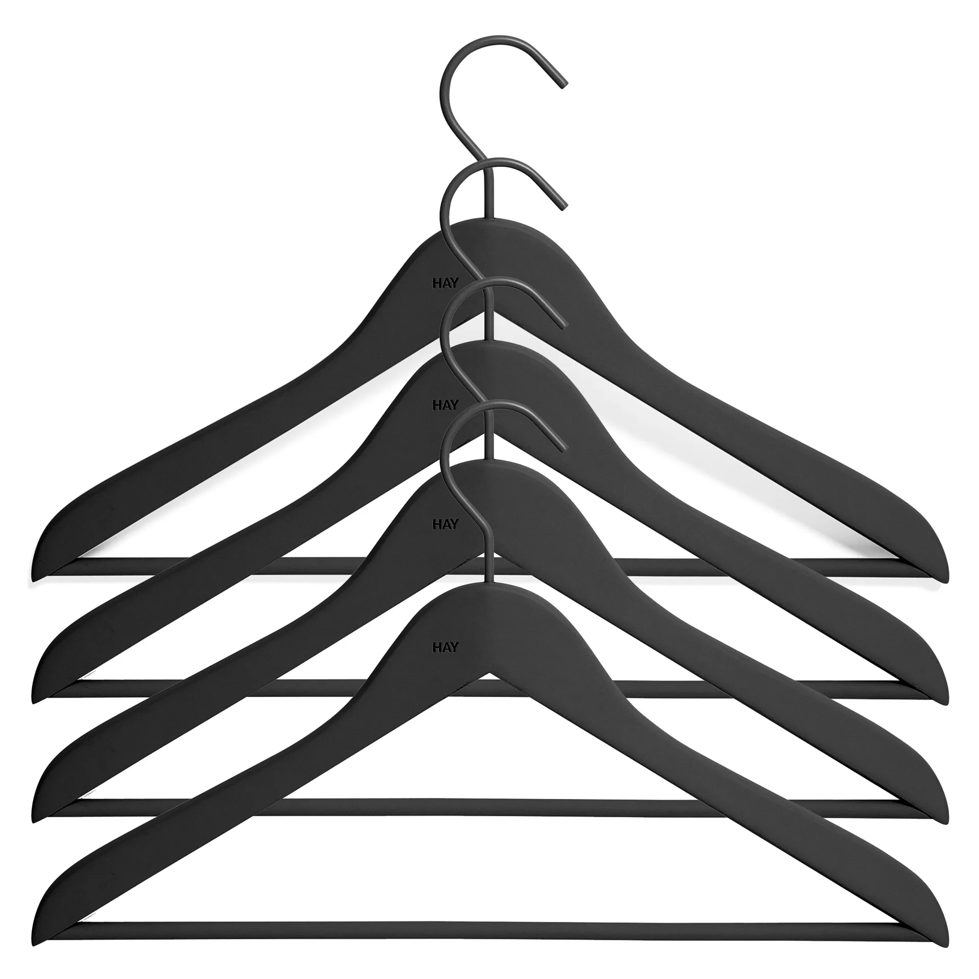 HAY kledinghanger met stang slim 4-pack, Zwart HAY