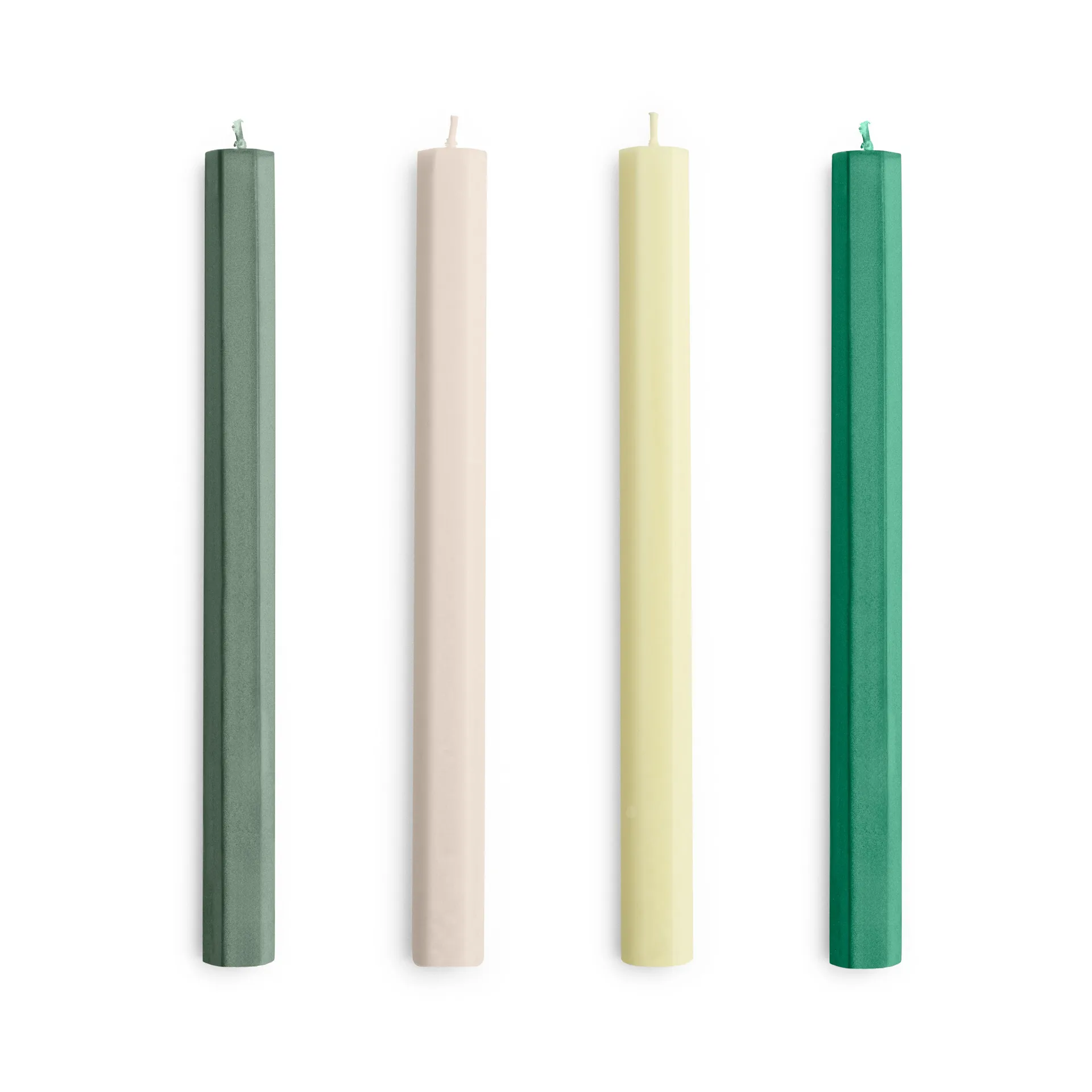 Hexagon Candle kaars mix 4-pack, Greens-whites HAY