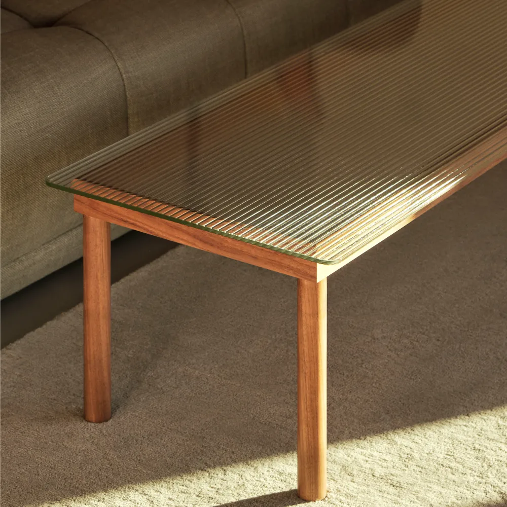 Kofi salontafel, Black oak – glazen blad – geribbeld – b100 cm HAY
