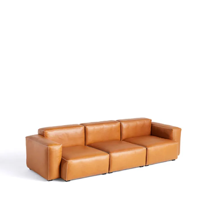 Mags Soft Low 3-zits bank - Sense cognac – lichtgrijze stiknaad - HAY