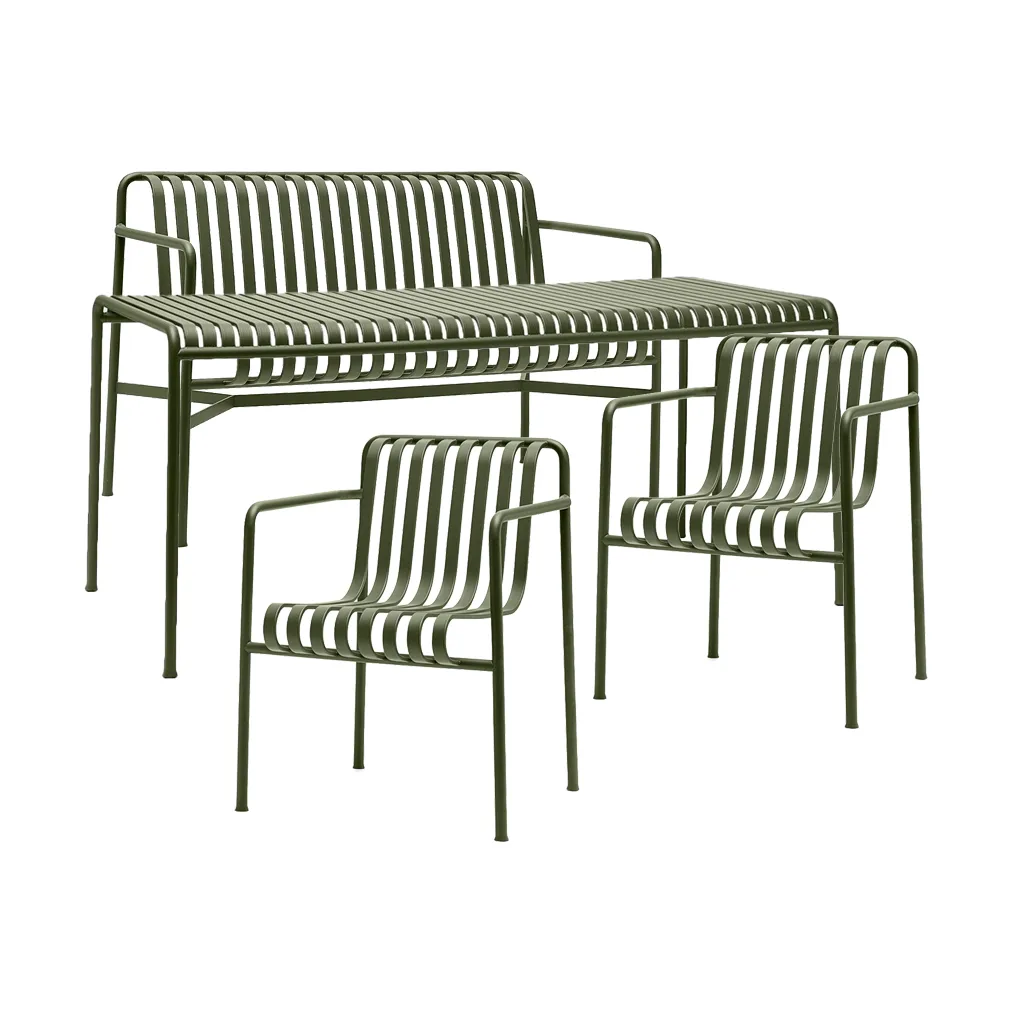 Palissade eetset 2 Dining armstoel + bank 170x90 cm olive HAY