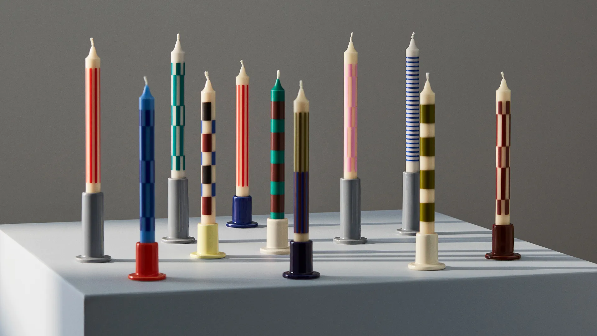 Pattern kaars 4 stripe, Green-brown HAY