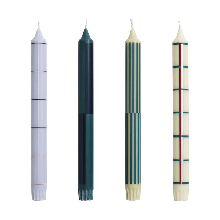 Pattern kaars mix 4-pack - Green-silver - HAY