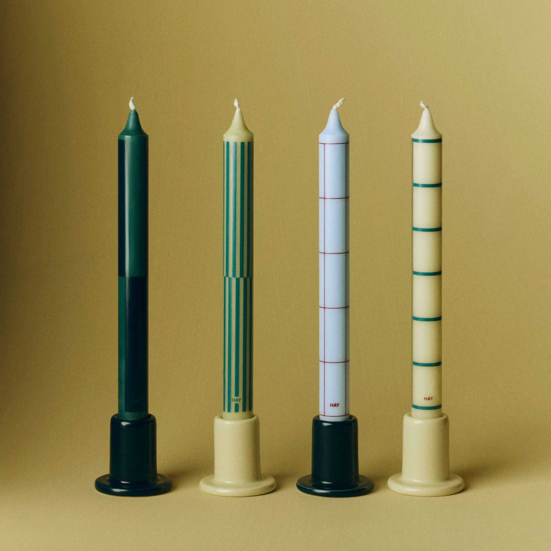 Pattern kaars mix 4-pack, Green-silver HAY