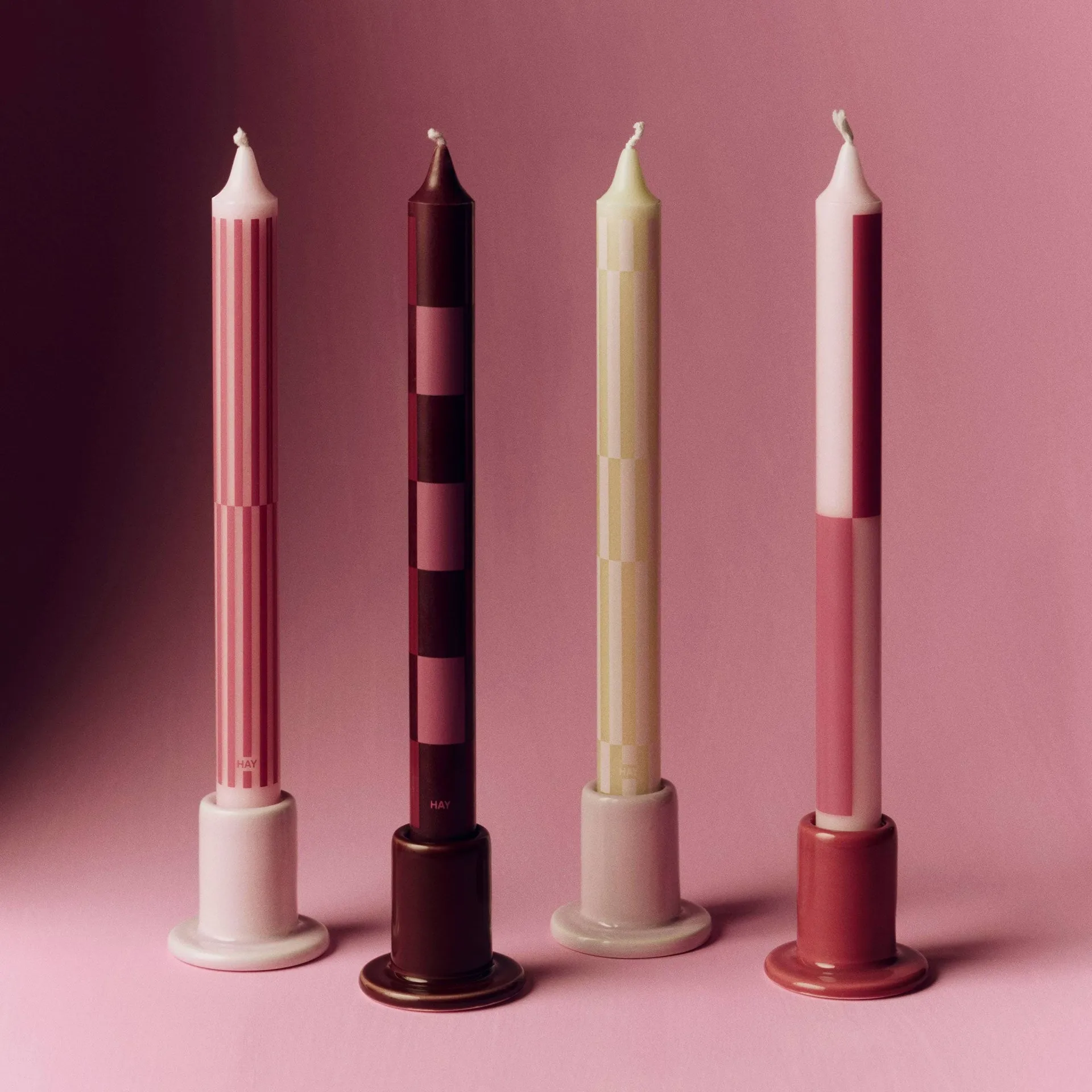 Pattern kaars mix 4-pack, Pink-bordeaux HAY