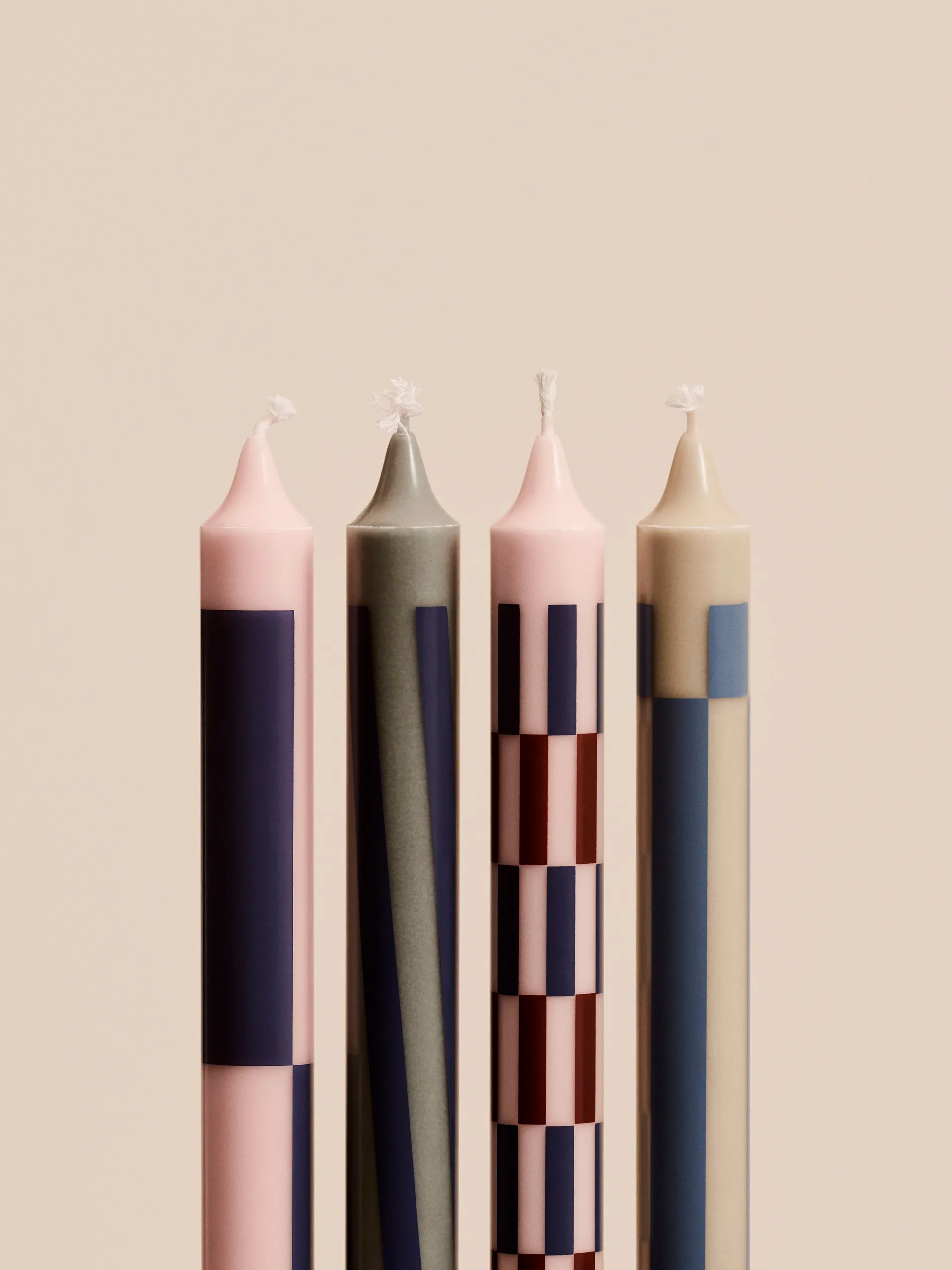Pattern kaarsen mix 4-pack, Light pink-blue HAY