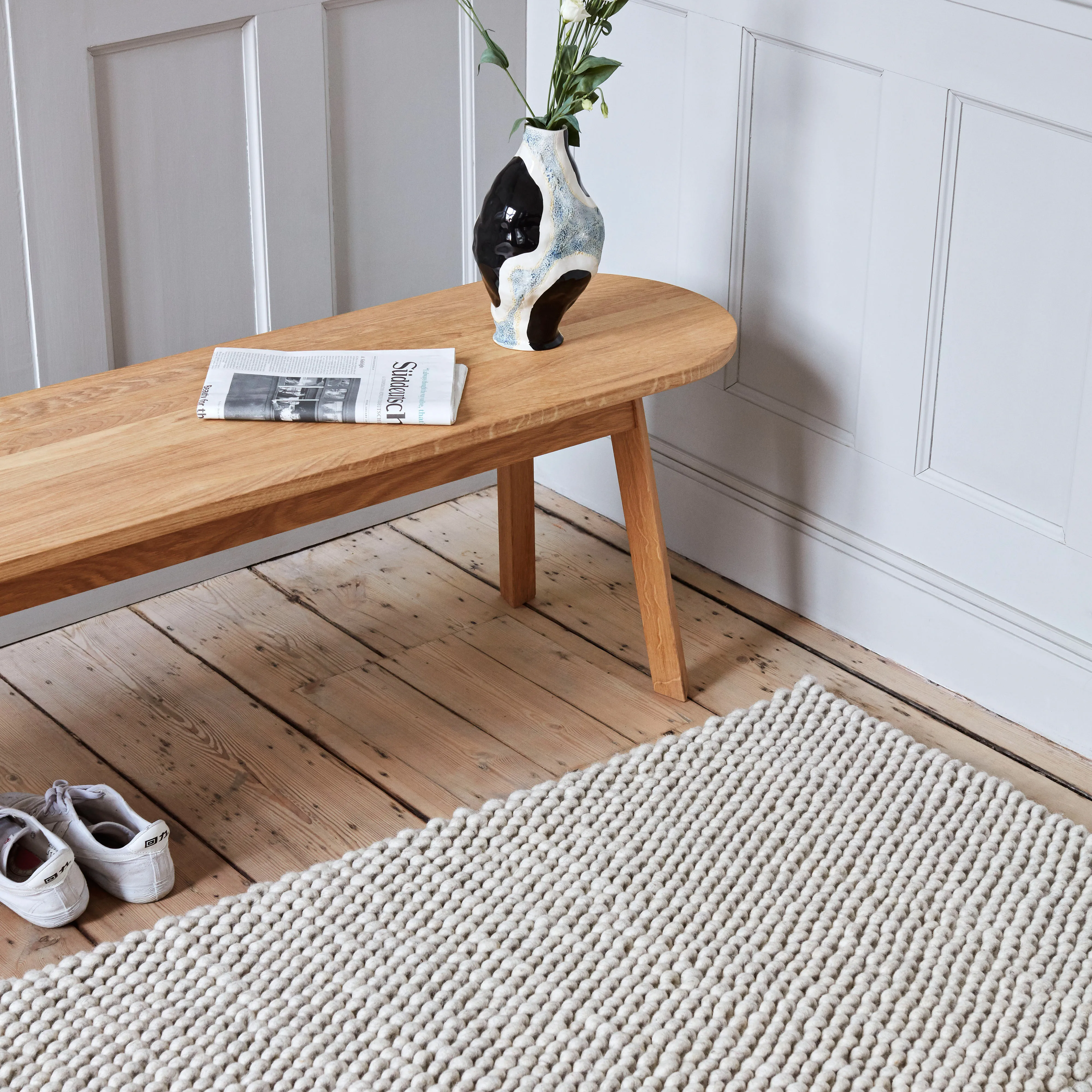 HAY Peas rug 140×80 soft grey 新品 Peas wollen vloerkleed 80x140 cm van HAY - NordicNest.nl
