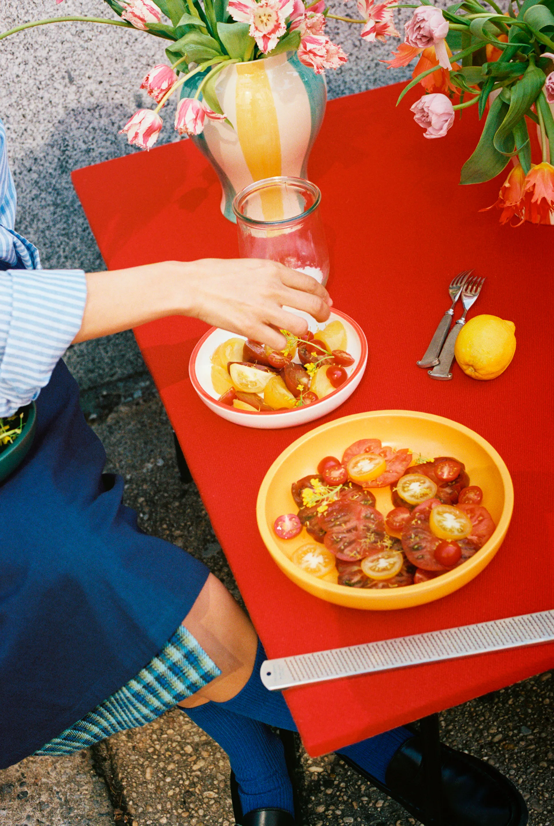 Sobremesa stripe vaas L 25 cm, Green-yellow HAY