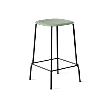 Soft Edge 30 Low barkruk - Dusty green, zwart stalen onderstel - HAY