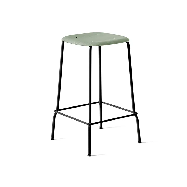 Soft Edge 30 Low barkruk - Dusty green, zwart stalen onderstel - HAY