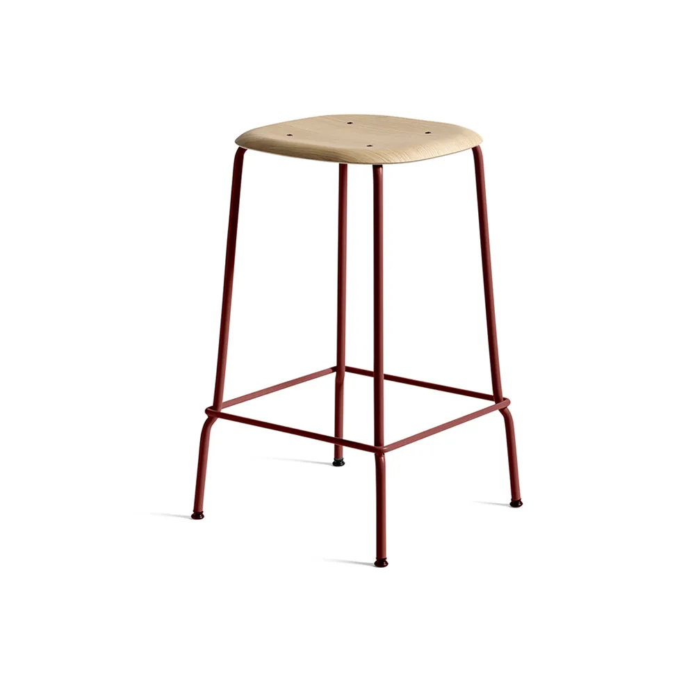 Soft Edge 30 Low barkruk, Eiken–fall red stalen onderstel HAY