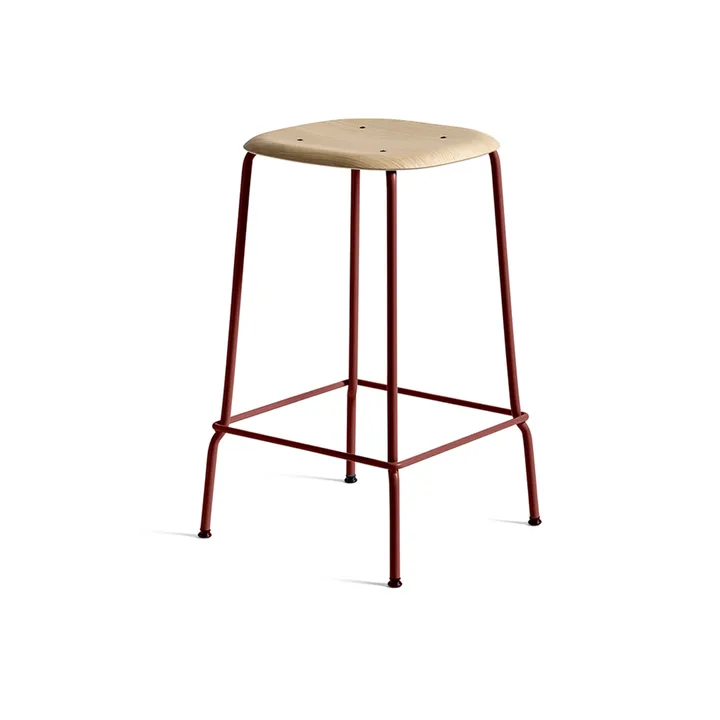 Soft Edge 30 Low barkruk - Eiken–fall red stalen onderstel - HAY