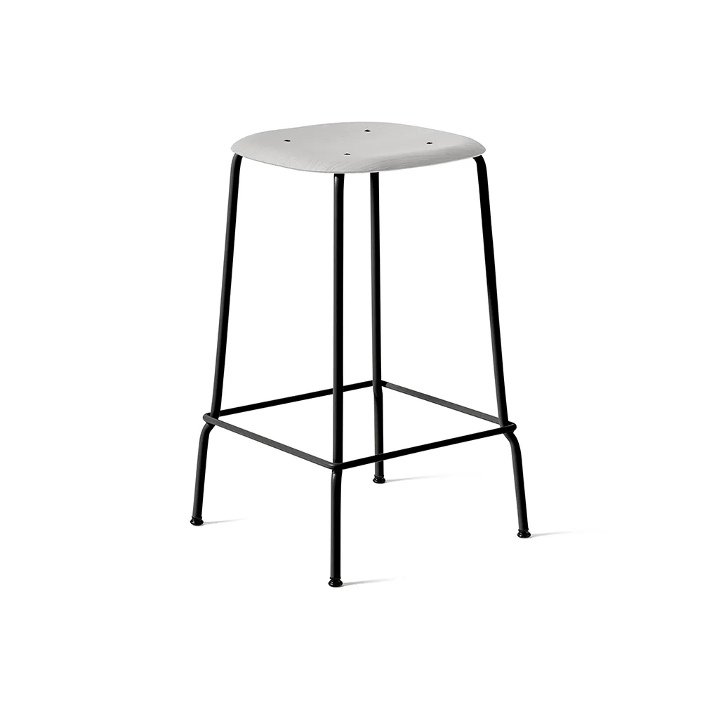 Soft Edge 30 Low barkruk, Soft grey, zwart stalen onderstel HAY