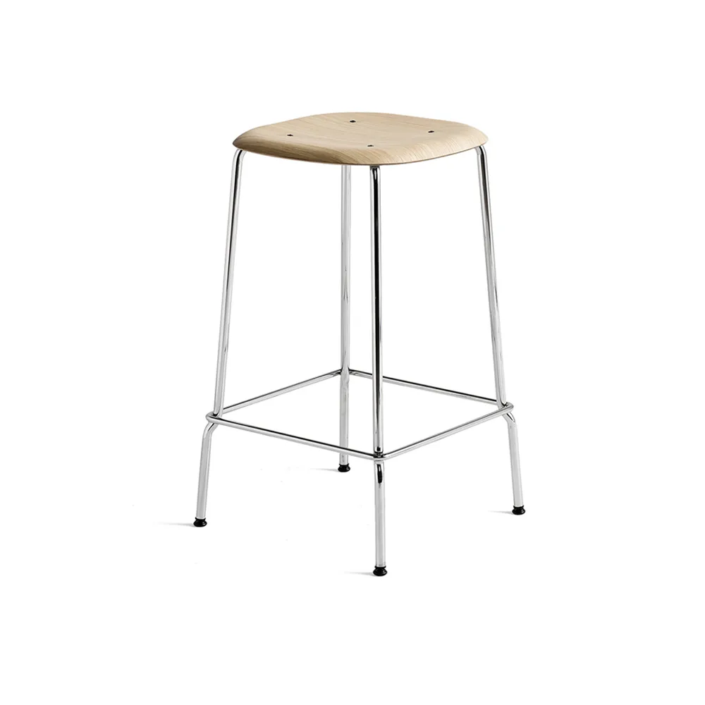 Soft Edge 30 Low barkruk, Watergedragen gelakt eiken–chroom HAY