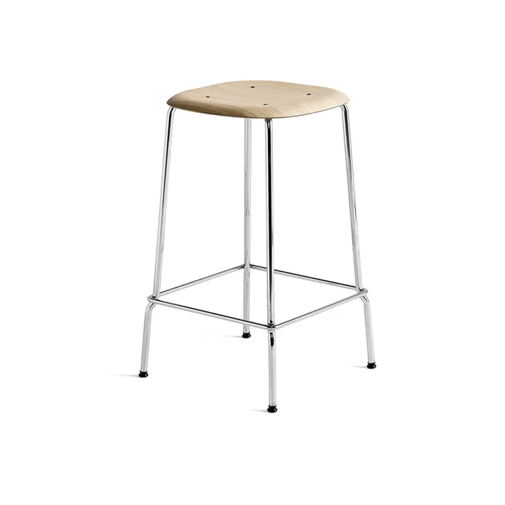 Soft Edge 30 Low barkruk - Watergedragen gelakt eiken–chroom - HAY