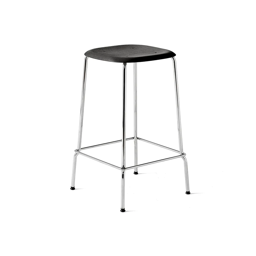 Soft Edge 30 Low barkruk, Zwart eiken–chroom onderstel HAY