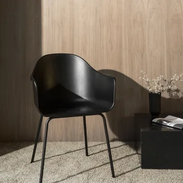 Uchiwa loungestoel - Black/white–zwart eiken–zwart leer - HAY