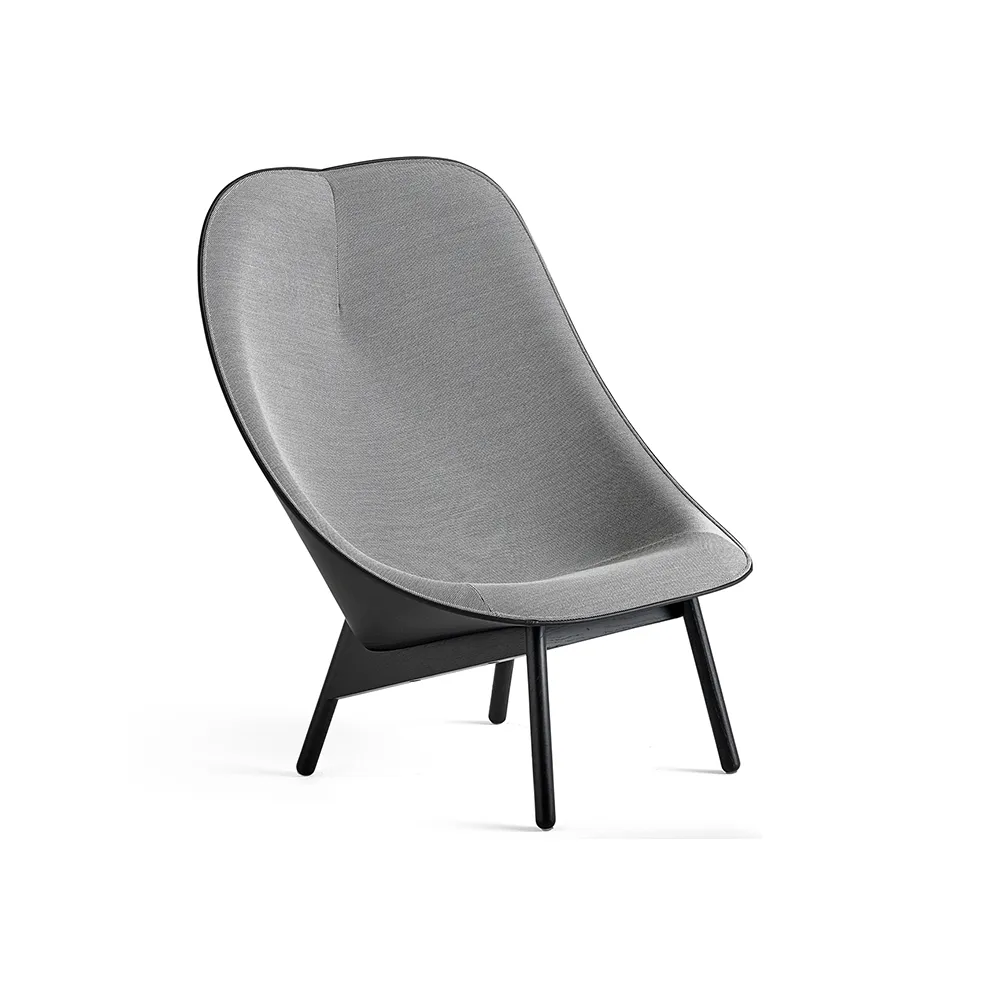 Uchiwa loungestoel, Black/white–zwart eiken–zwart leer HAY