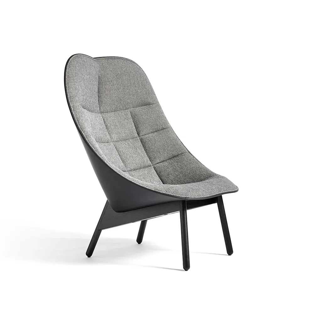 Uchiwa Quilt loungestoel, 307-201 grey–zwart eiken–zwart leer HAY