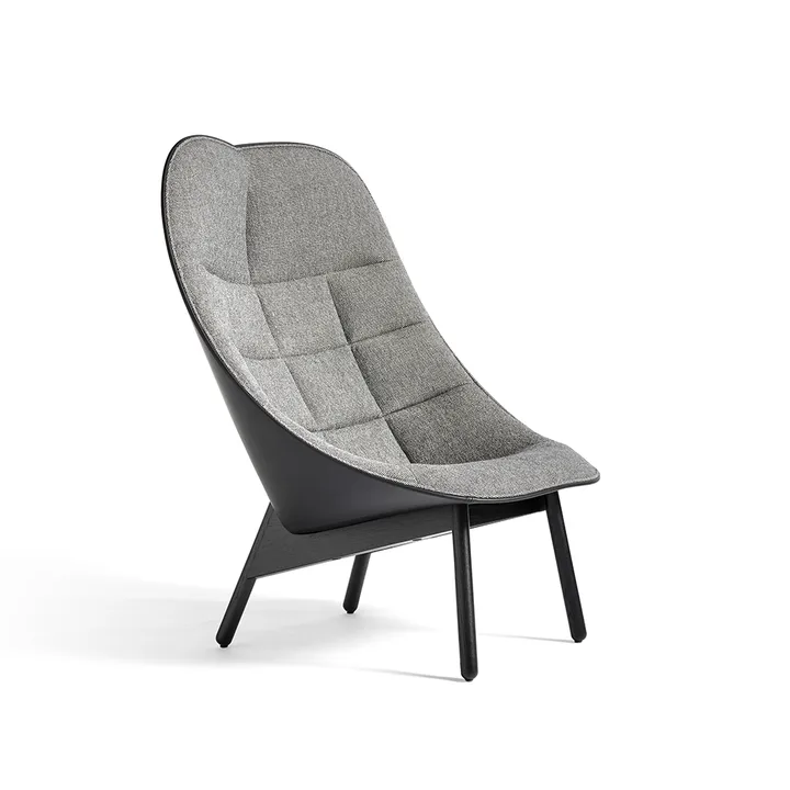 Uchiwa Quilt loungestoel - 307-201 grey–zwart eiken–zwart leer - HAY
