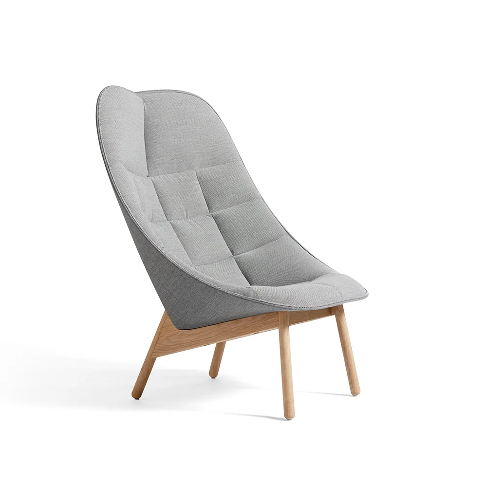 Uchiwa Quilt loungestoel, Steelcut Trio 133 grey–eiken–achterzijde Remix 143 HAY