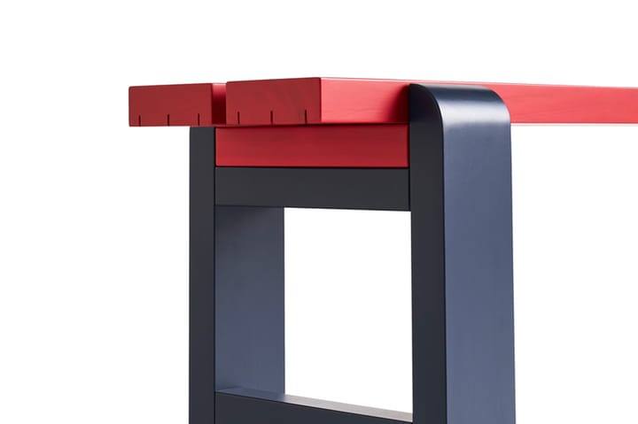 Weekday bank Duo 111x23 cm gelakt sparrenhout, Wine red-steel blue HAY