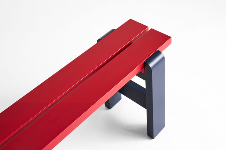 Weekday bank Duo 111x23 cm gelakt sparrenhout, Wine red-steel blue HAY