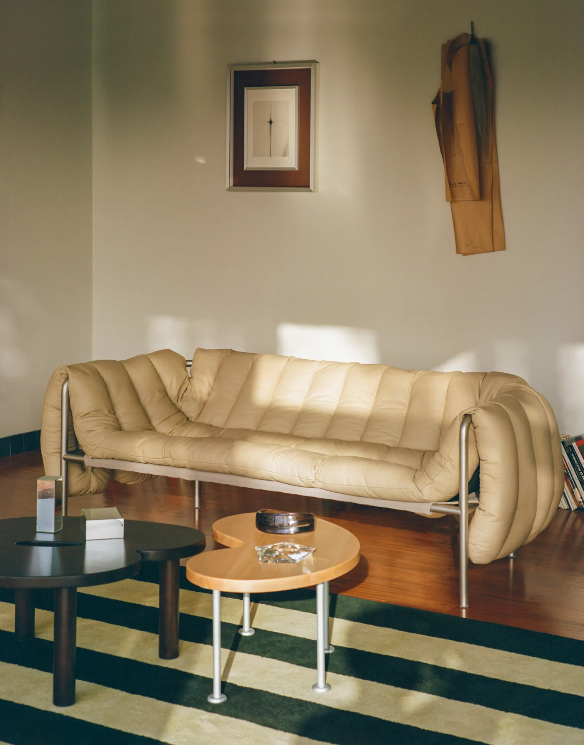 Puffy 2,5-zits bank 205 cm, Natural-roestvrij staal Hem