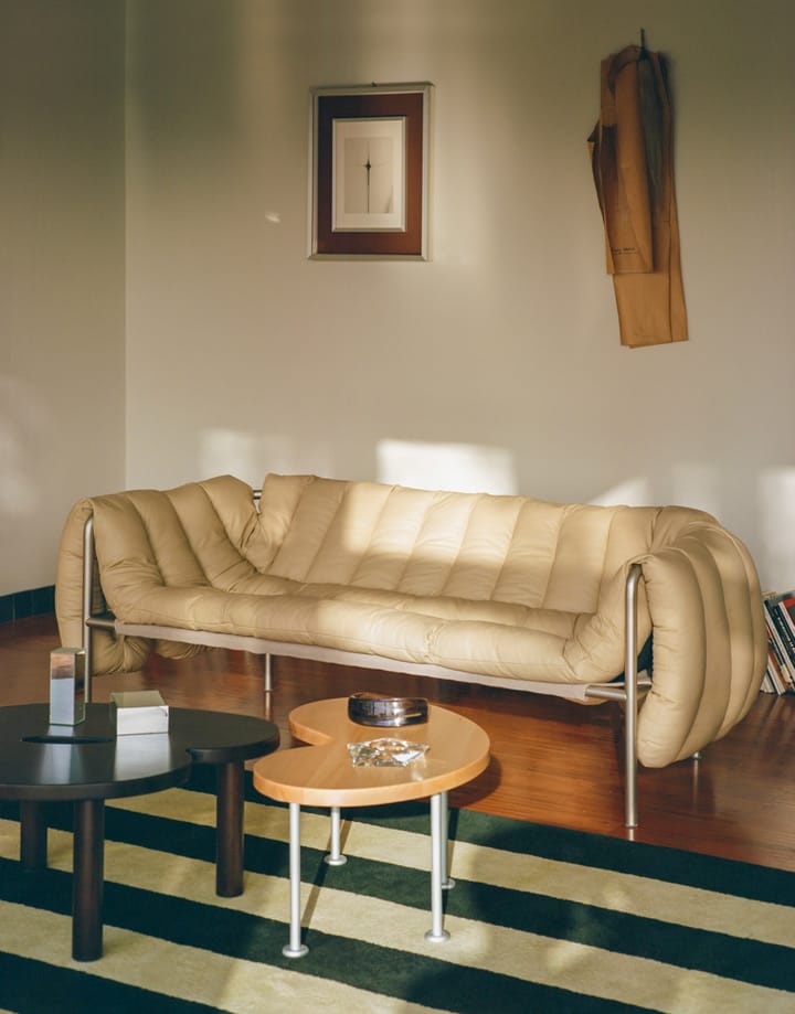 Puffy 2,5-zits bank 205 cm, Sand leather-roestvrij staal Hem