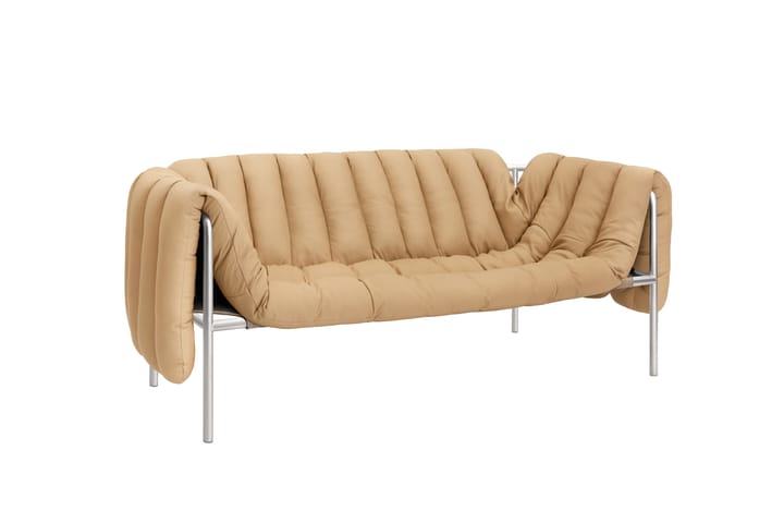Puffy 2,5-zits bank 205 cm, Sand leather-roestvrij staal Hem