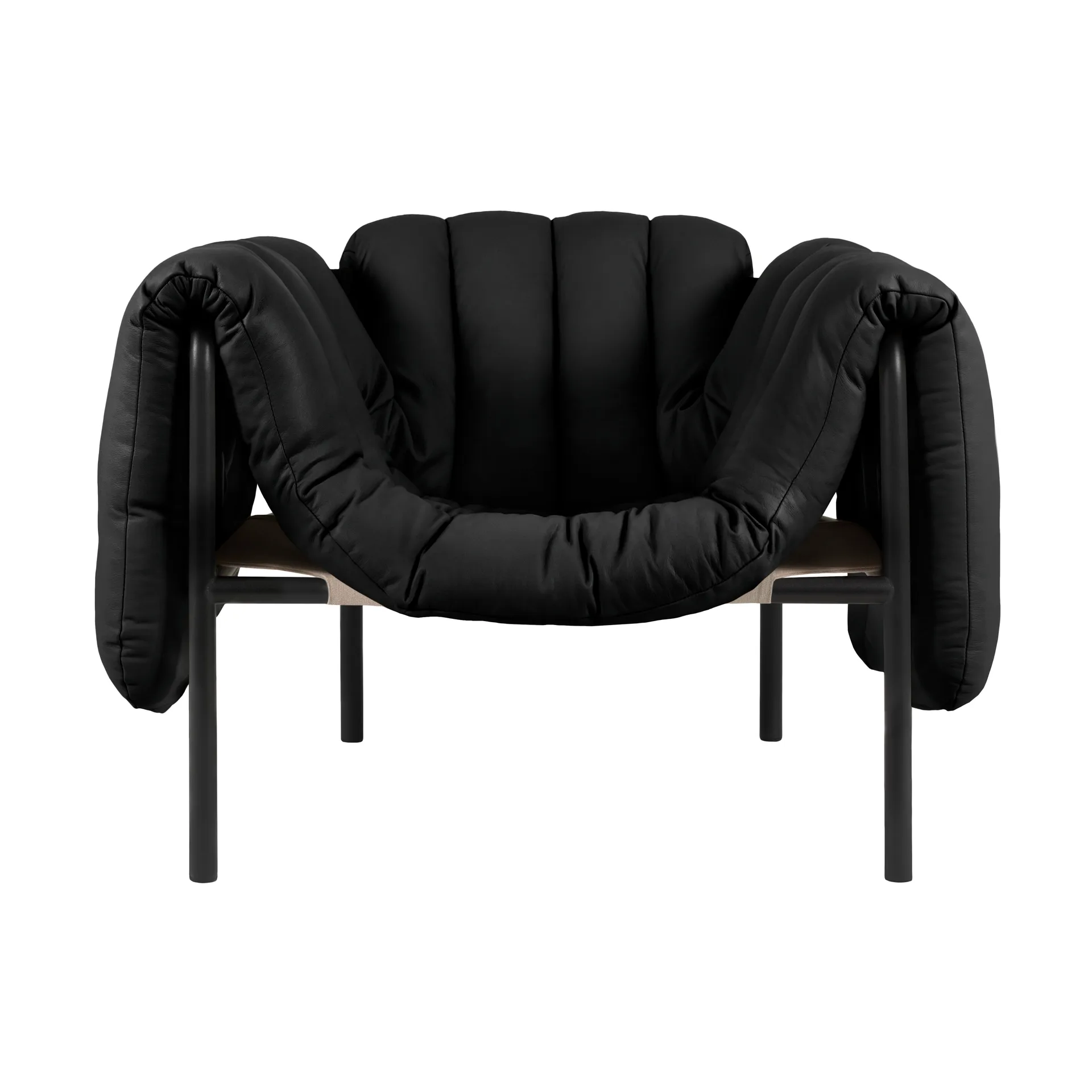 Puffy loungefauteuil, Black leather-black grey Hem