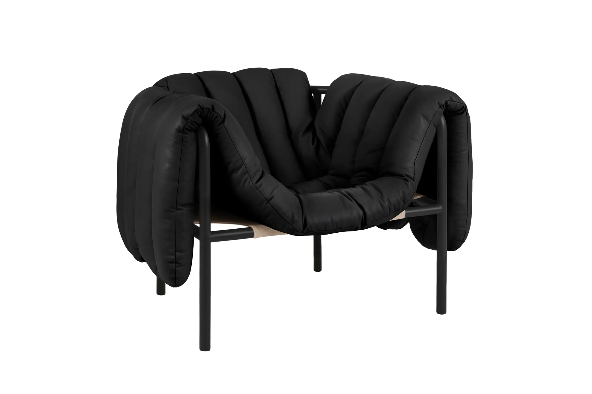 Puffy loungefauteuil, Black leather-black grey Hem