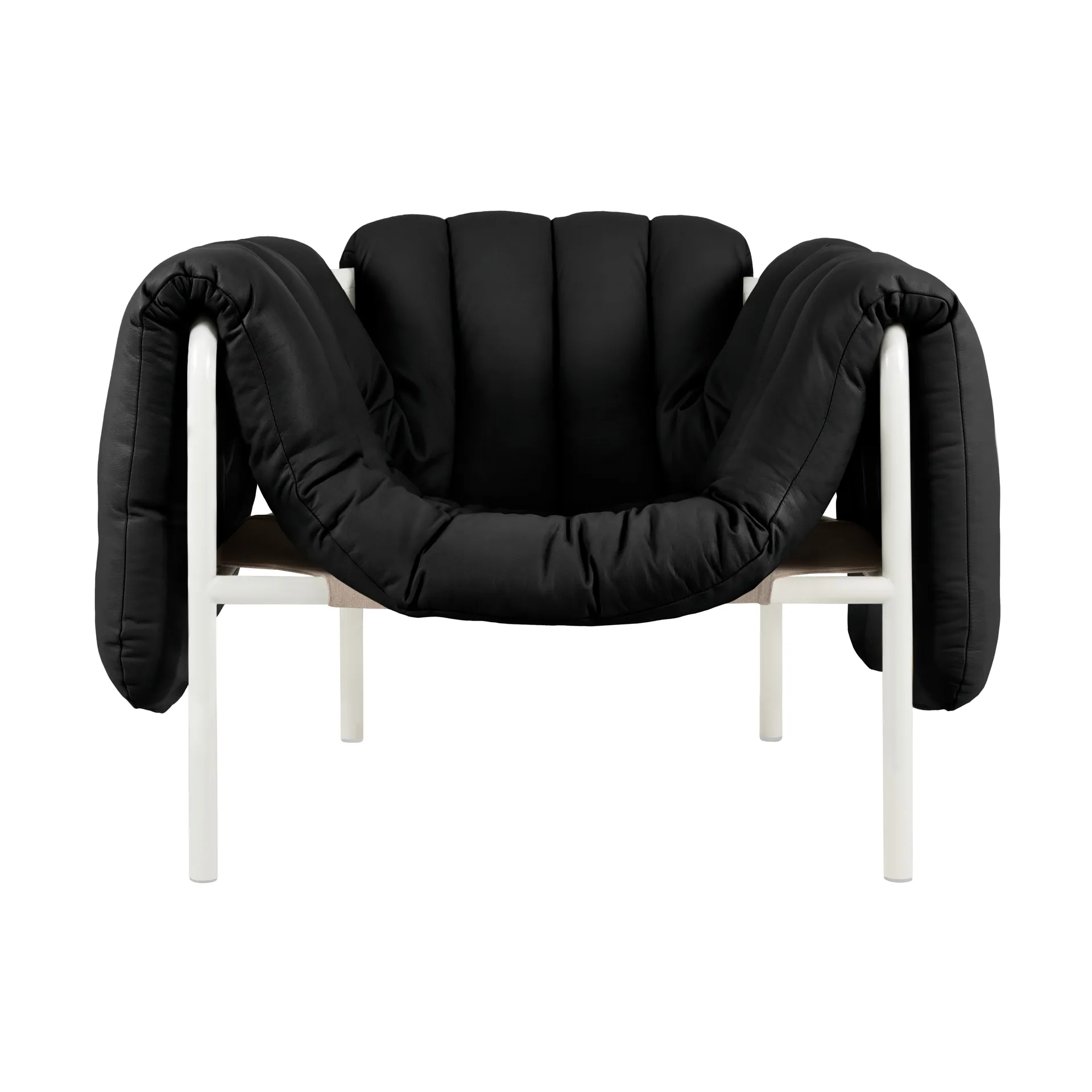Puffy loungefauteuil, Black leather-cream Hem