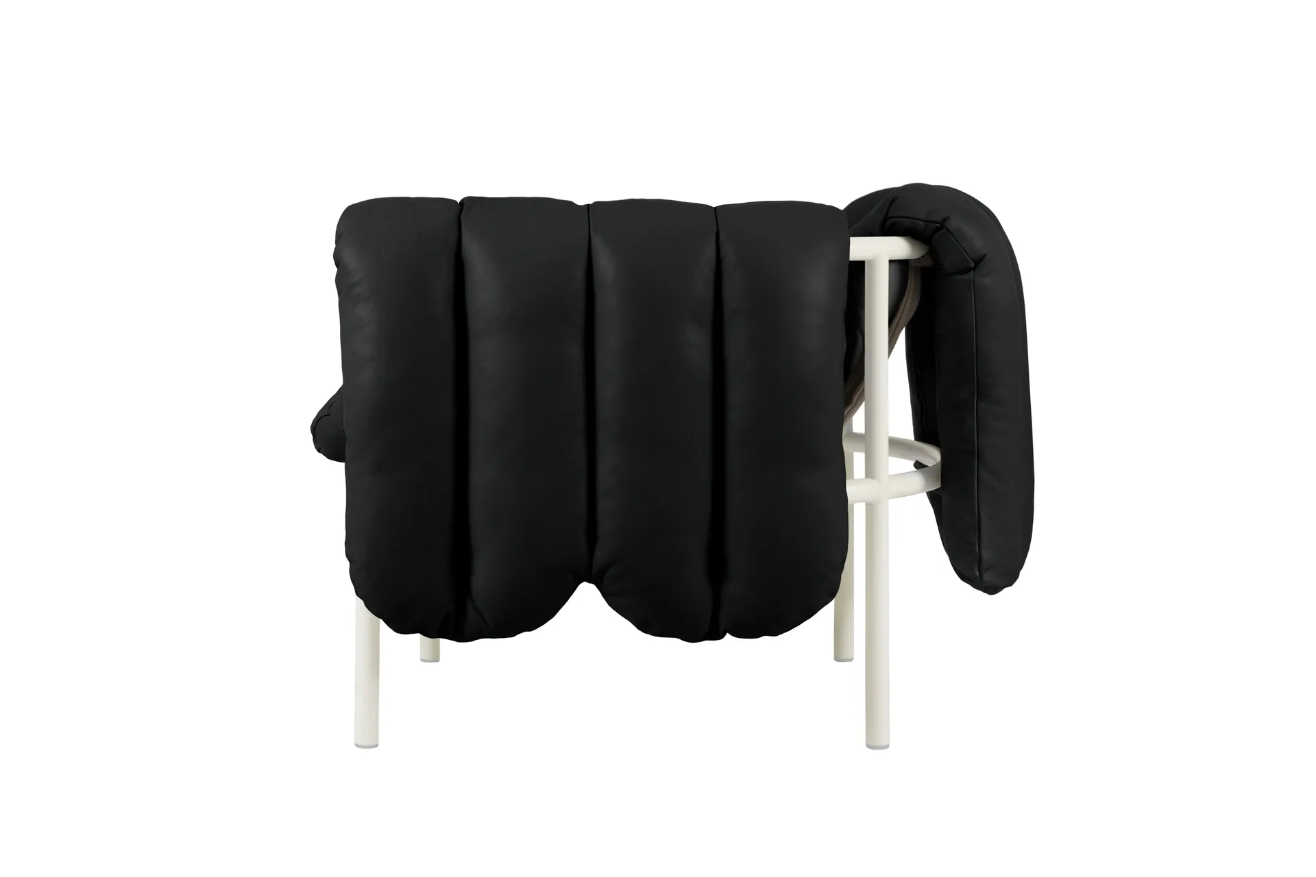 Puffy loungefauteuil, Black leather-cream Hem