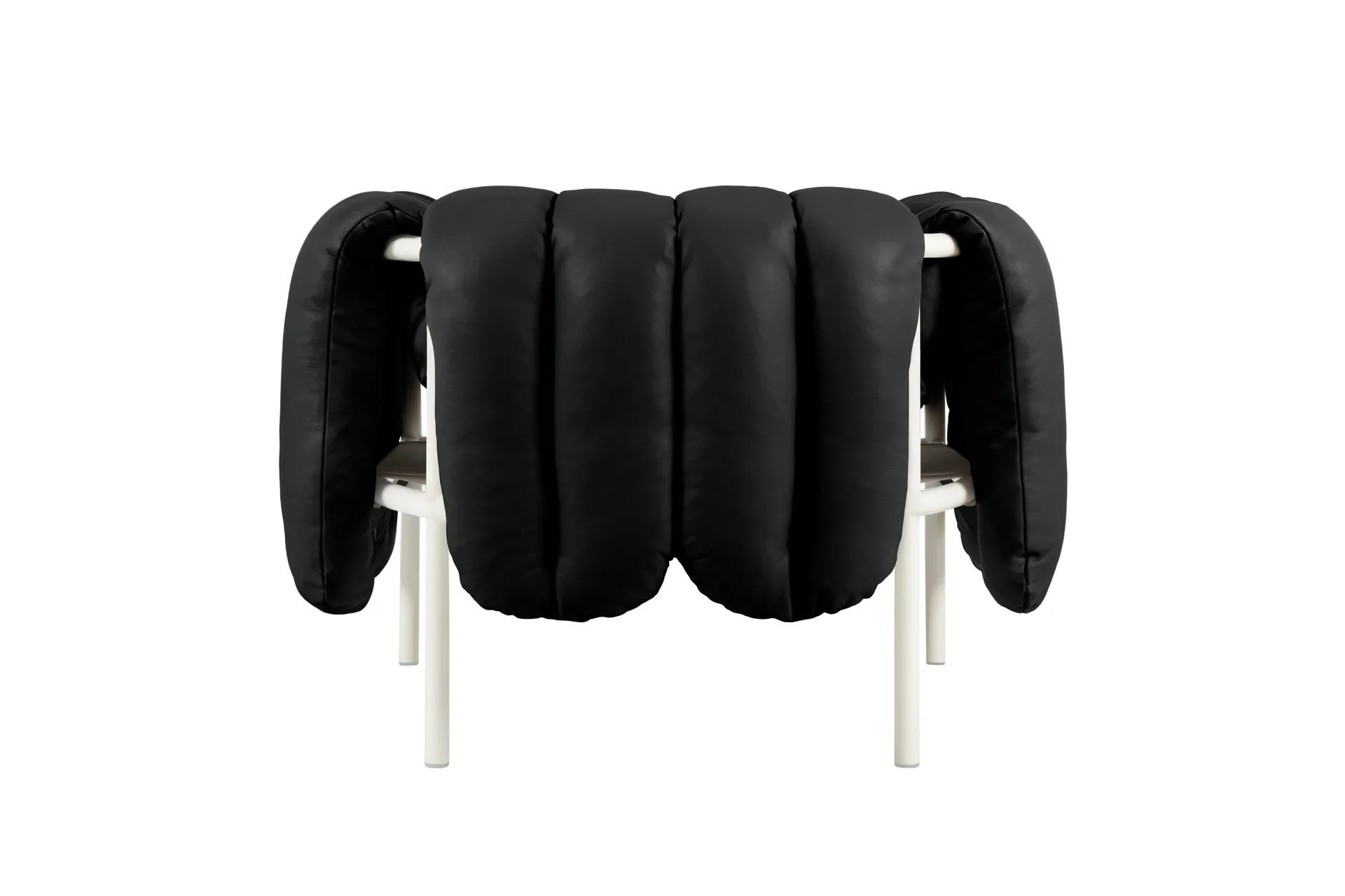 Puffy loungefauteuil, Black leather-cream Hem