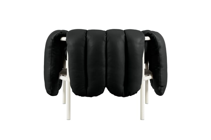 Puffy loungefauteuil, Black leather-cream Hem