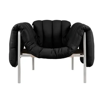 Puffy loungefauteuil - Black leather-roestvrij staal - Hem
