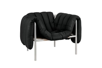 Puffy loungefauteuil - Black leather-roestvrij staal - Hem