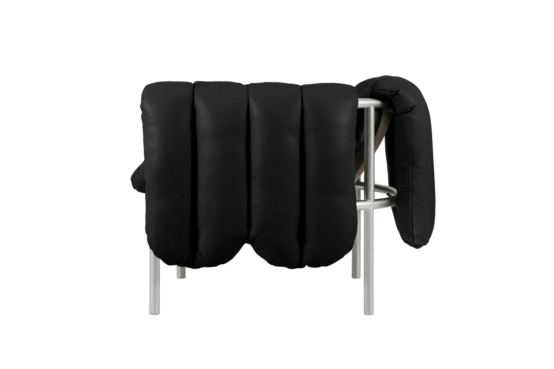 Puffy loungefauteuil, Black leather-roestvrij staal Hem